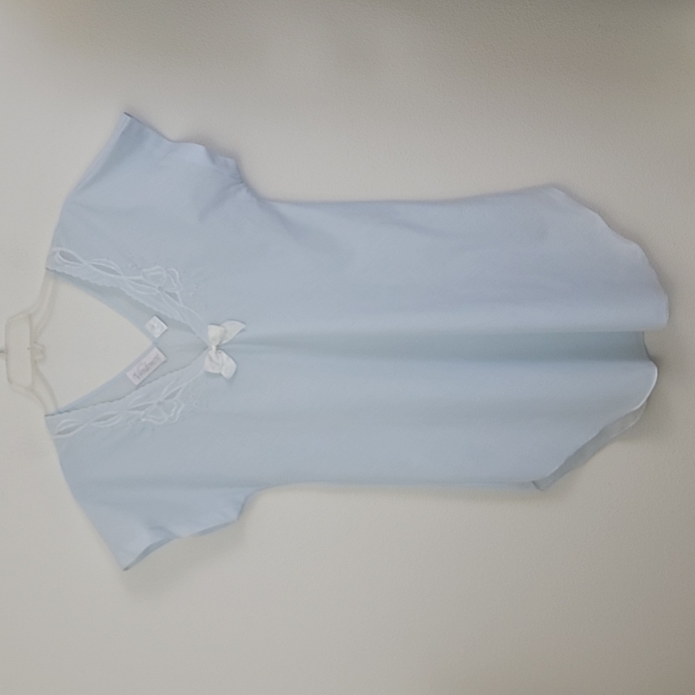 Vandemere Vintage Pastel Blue Embroidered Nightshirt Nightgown Short Sleeve S